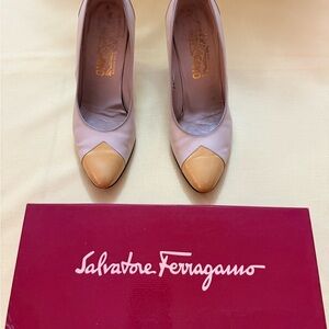 Salvatore Ferragamo Cream and Tan Heels Elegant Design